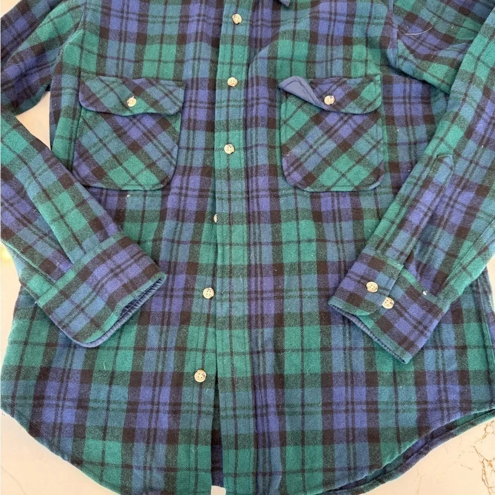 Vintage St. John's Bay Wool Black Watch Plaid Button Front Shirt / medium